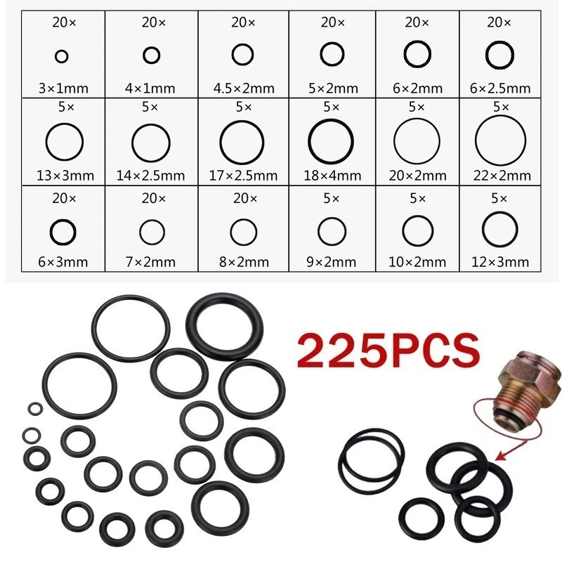 225pcs Karet Reparasi Rumah Ring O Seal Gasket Grommet Kit (Tanpa Dus)