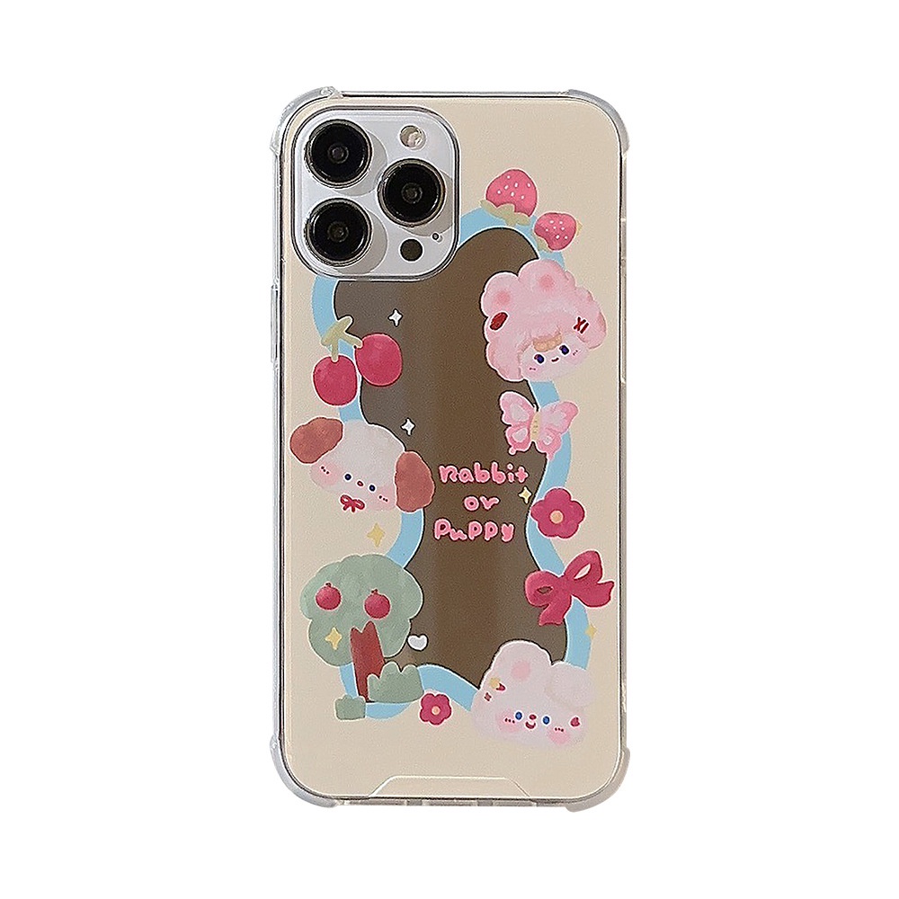 Cute Strawberries Girl Kartun Make Up Mirror Silicone Case Untuk Iphone SE 2020 7 /8 Plus 14x XR XM 11 12 MINI 13 PRO MAX Casing Cover Pelindung AT0078