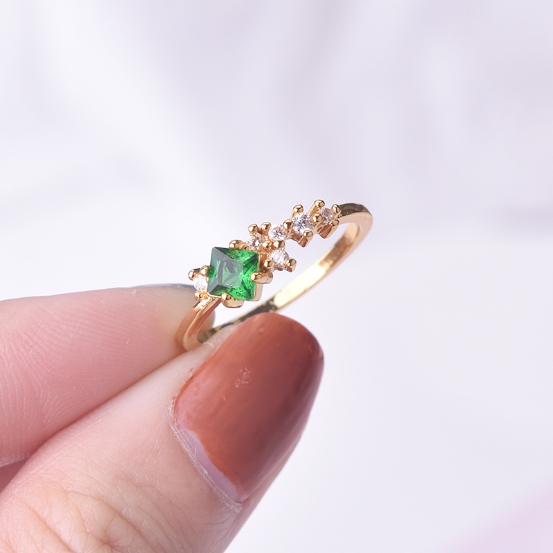 Goldkingdom Aksesoris Perhiasan Fashion Ready Stock Segar6 Cincin Berlian Pecah Merujuk Perhiasan Berlapis Emas Kuning Zirkon Hijau