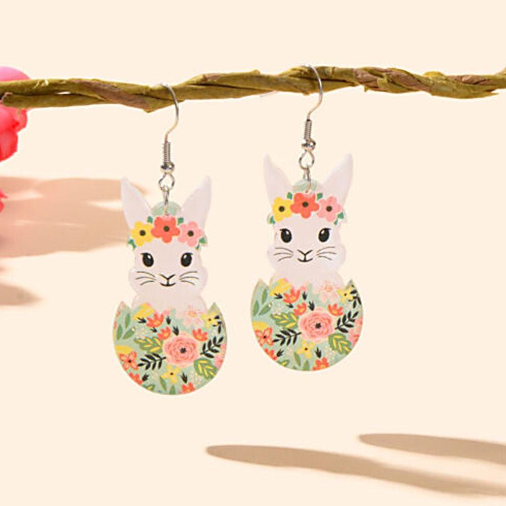 R-flower 3pasang Anting Telur Kelinci Paskah Novelty Perhiasan Telinga Kelinci Kartun Elegan