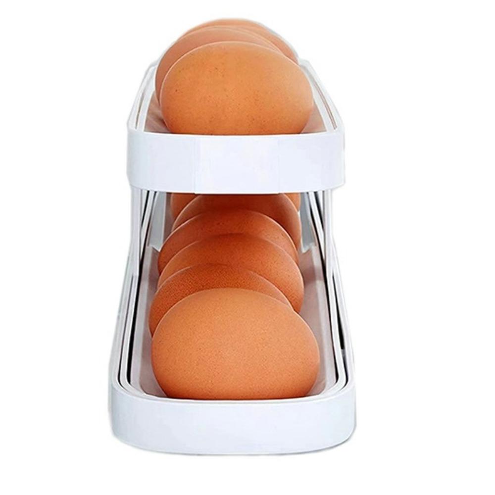 [Elegan] Rak Telur Kreatif 2tingkat Otomatis Scrolling Alat Dapur Dispenser Telur Praktis Plastik