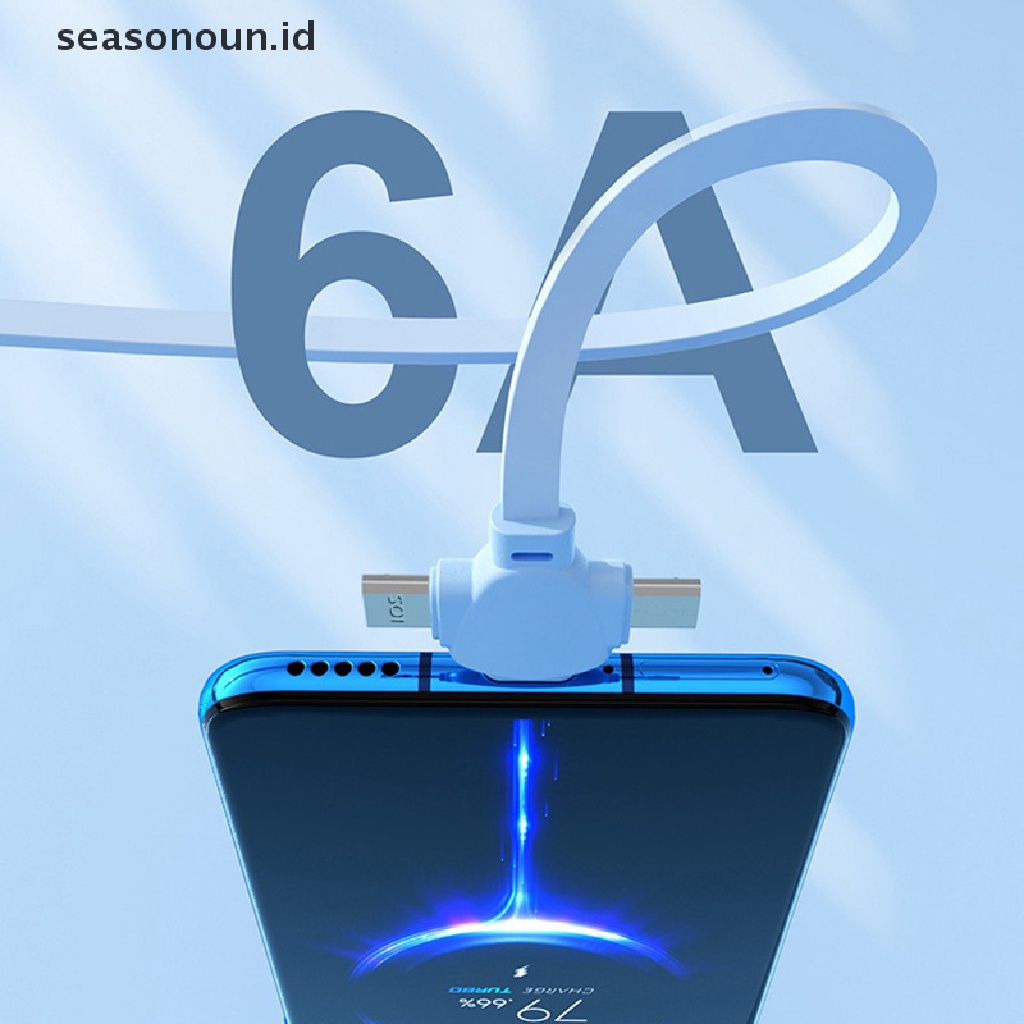 Seasonoun Kabel Charge USB 3in1 6A 120W Untuk Telepon Ditarik Portable Micro USB Type-C Cable Charging Cable.