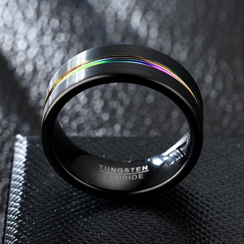 [X C Perhiasan] Cincin Titanium Steel Anti Karat Lebar 8MM Pria Dengan Slot Dua Warna Hitam Dan Aksesoris Fashion Tujuh Warna