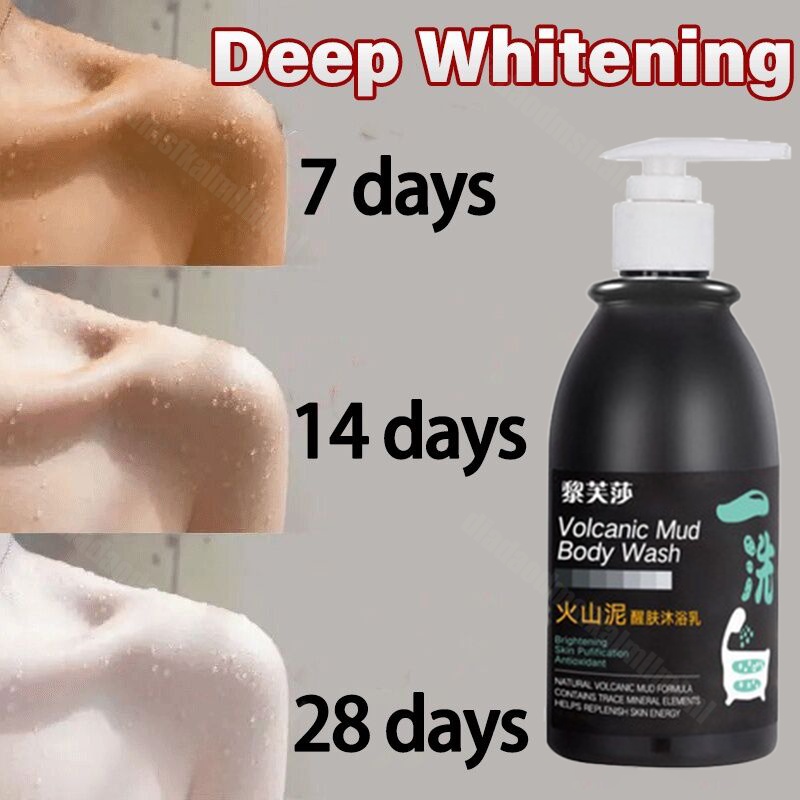 Sabun pemutih badan Lotion pemutih badan 250ml Whitening body lotion wash Sabun mandi pemutih Mandi lumpur vulkanik Pemutih tubuh Menolak untuk tan Kulit putih dan mulus【BPOM】