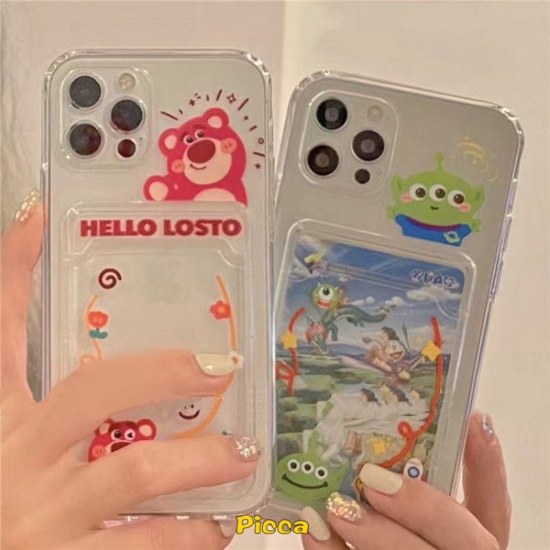 Oppo A7 A5s A15 A76 A96 A12 A16 A54 A95 A55 A9 A5 2020 A36 A11k A74 Reno8 6 7 5G A35 A15S Kartun Toy Story Strawberry Bear Case Tas Kartu Bening Lembut Tpu Cover