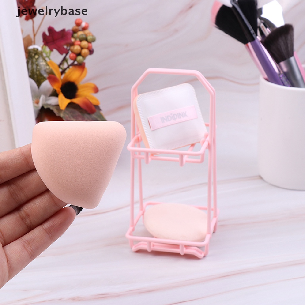 [jewelrybase] 4pcs/set Makeup Spons Puff Kombinasi Kulit PU Bantalan Udara Puff Rak Penyimpanan Butik