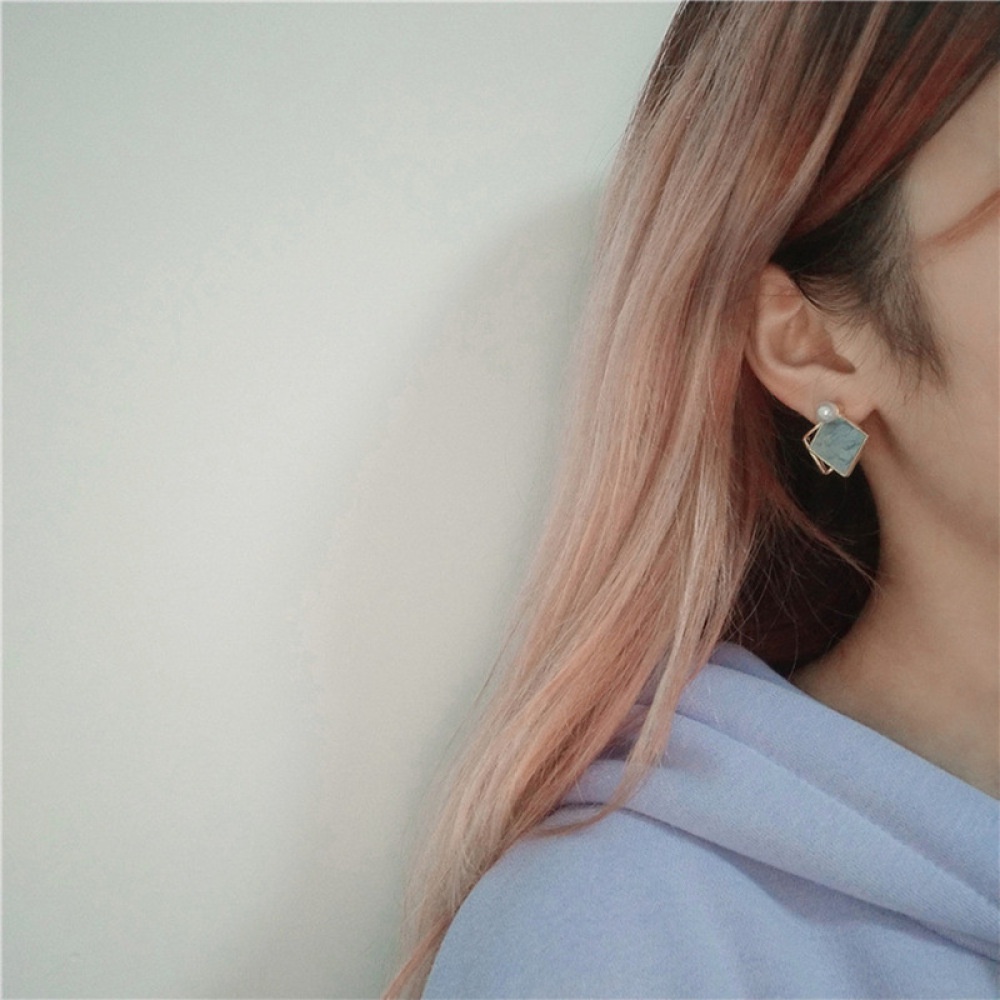 Enamel Biru Simulasi Mutiara Klip Telinga Non Tindik Wanita Anting Hadiah Pesta Earcuffs