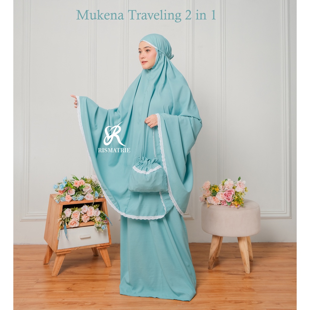 Mukena Travel 2 in 1 dewasa mukenah travelling katun mikro tas serut