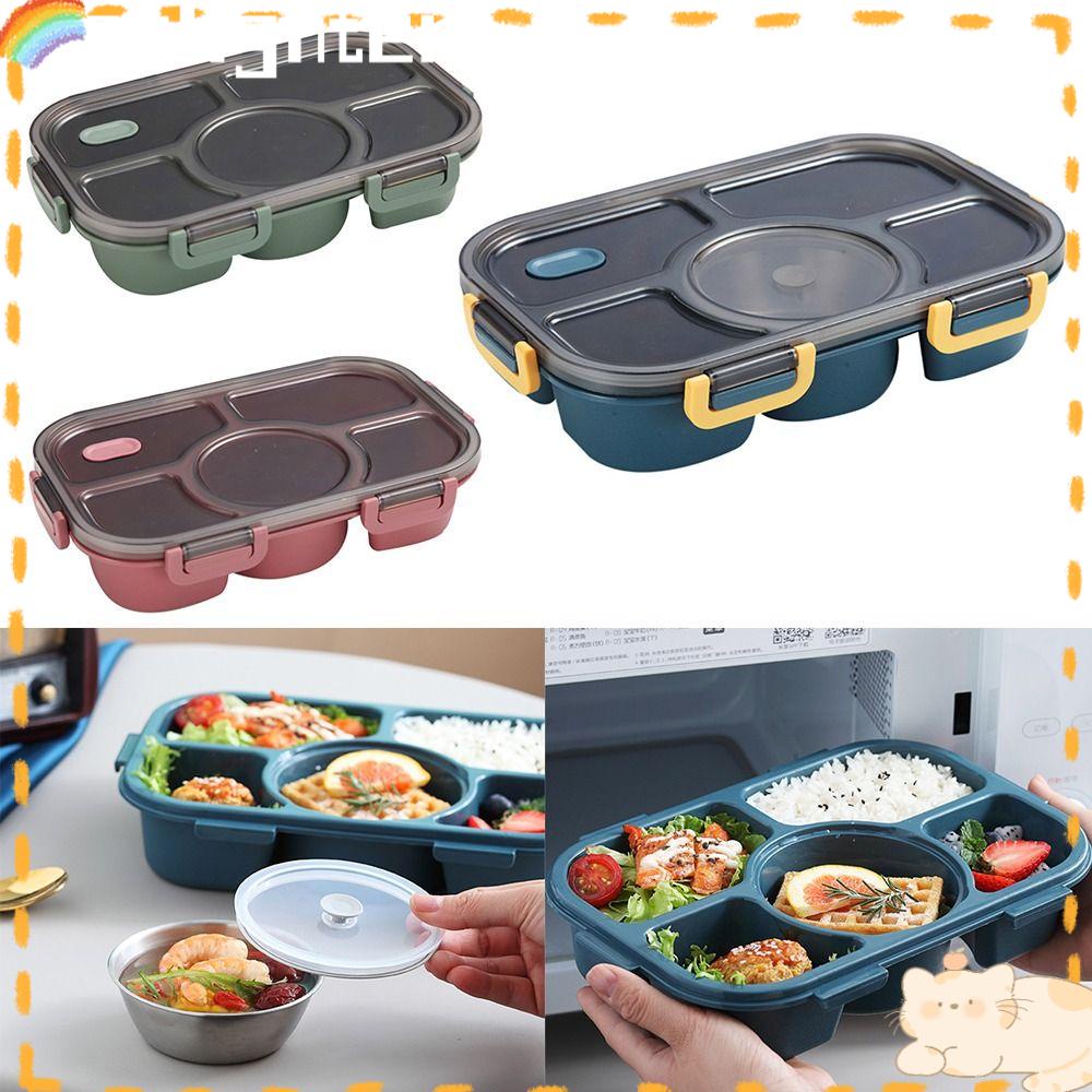 Solighter Divided Plate Lunch Box Portable Microwave Plastik Kapasitas Tinggi Bento Box