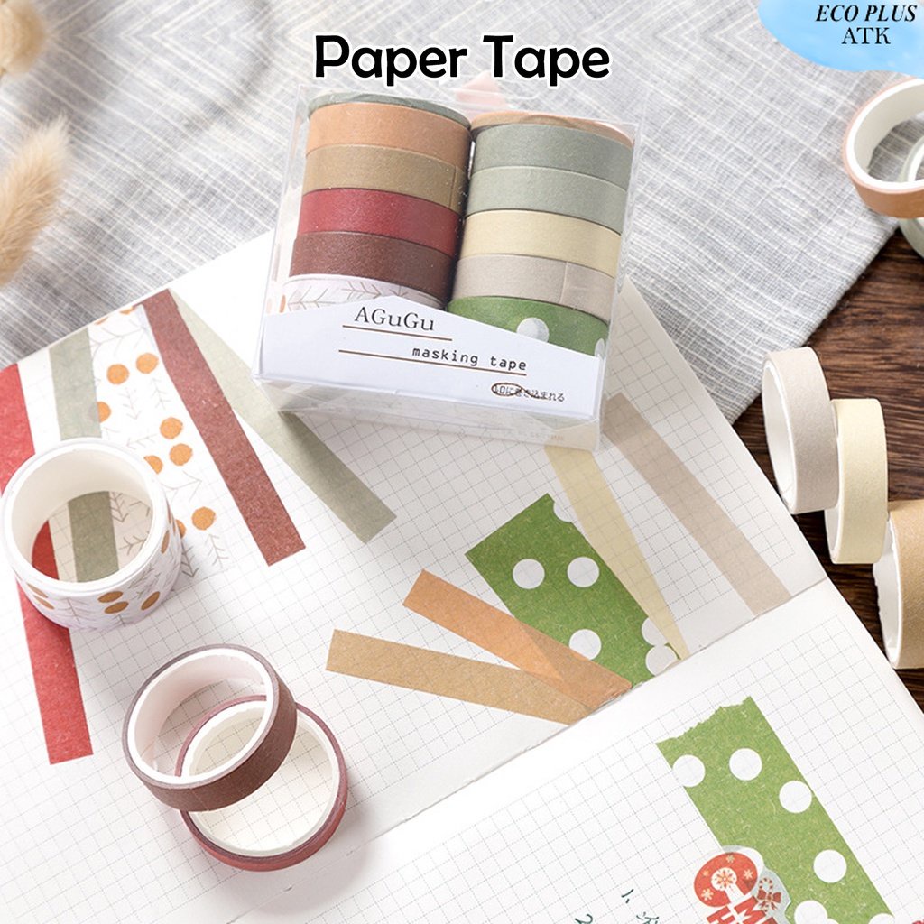 Isi 10Rol Paper Tape Selotip Multiwarna Scrapbook Decoration Album Menghias Kado Craft DIY