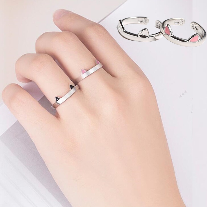 Cincin Terbuka Hewan Perak Lucu/Woman Fashion High Quality Cat Adjustable Ring Jewelry