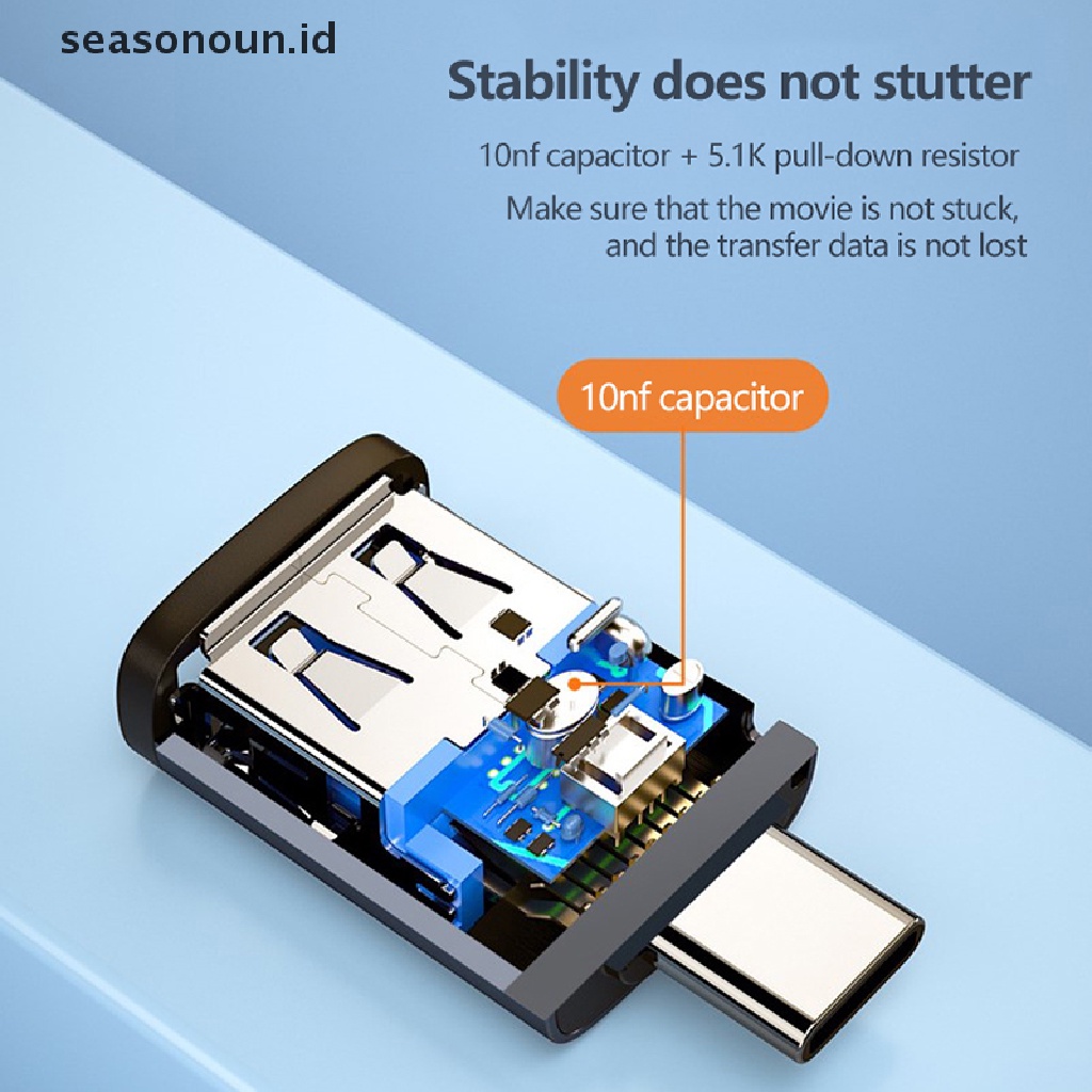 Seasonoun Adaptor OTG Ponsel Tablet Sambung Ke USB Flash Disk Adapter USB 3.0 Type-c OTG Adapter Tipe c USB USB Female To Type-c Male Converter.