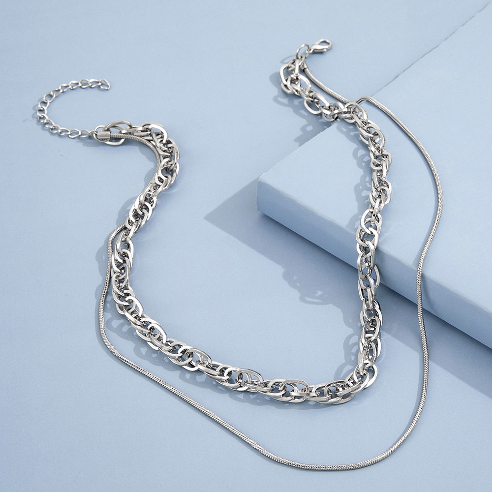 Hip-hop Manis Keren Perak Double-layer Tulang Selangka Hip-hop Gadis Panas Kalung Wanita High-end Kuba Aksesoris Fashion Merek INS Gaya Kalung2