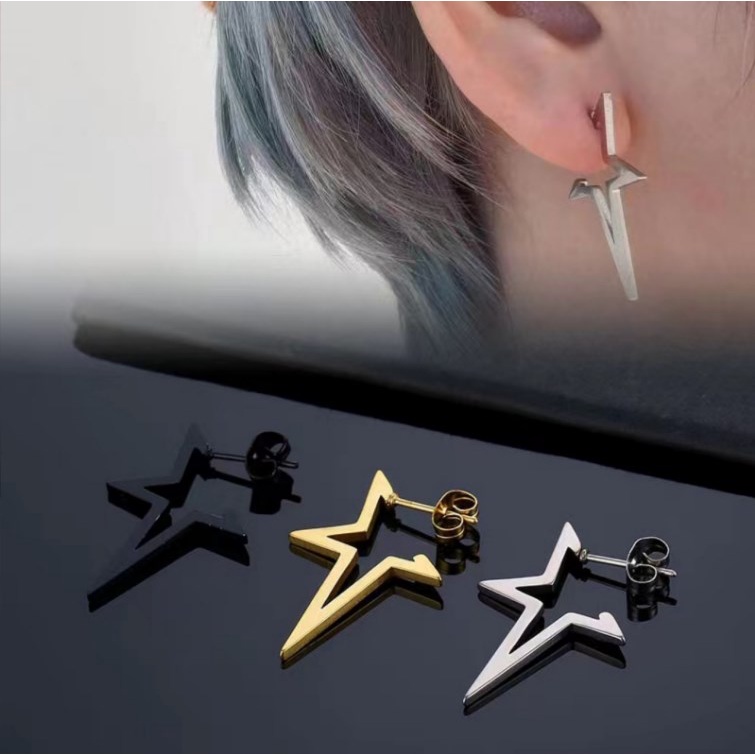 1pc Unisex Punk Geometris Bintang Stud Earrings Hip Hop Keren Cewek Cowok Pentagram Telinga Stud Ins Korea Anti Karat Daily Earring Pria Wanita Aksesoris Fashion