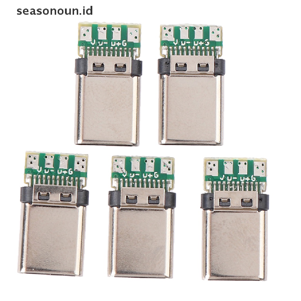 Seasonoun 5Pcs USB 3.1 Type C Male DIY Solder Plug Konektor Socket Papan PC Terpasang.
