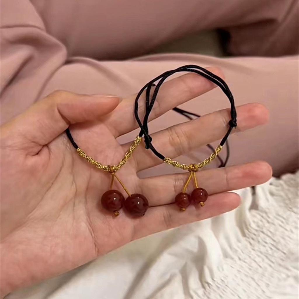 Kalung Gelang Cherry Kacang Akasia Pakaian Wanita Manik-Manik Keberuntungan Tenun Tangan Rantai Klavikula Hadiah Untuk Pacar Siswa