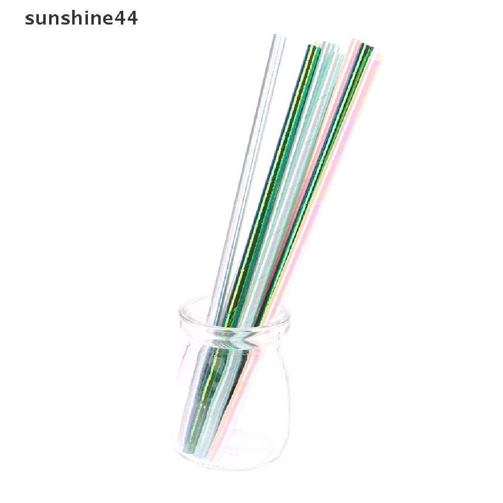 Sunshine 25Pcs Pearlescent Bronzing Paper Straw Gradasi Foil Sedotan Minum Decor ID