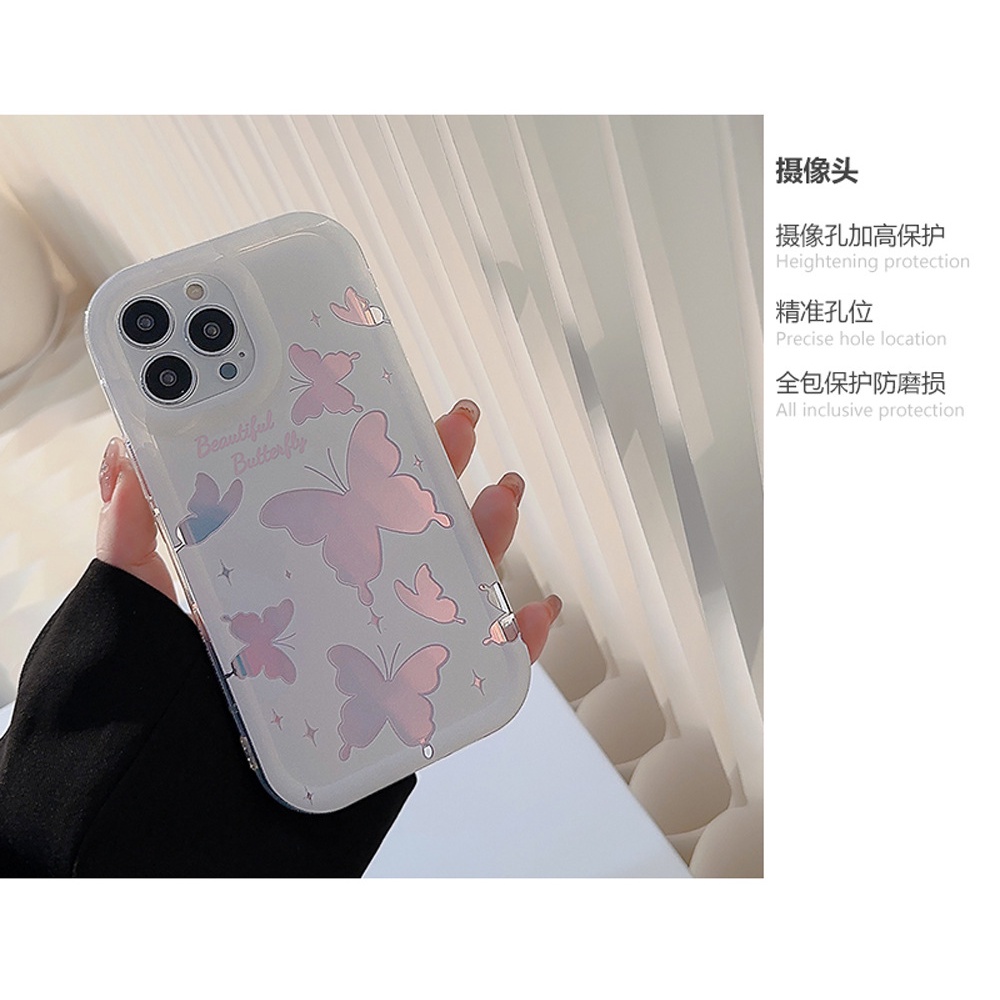 IPHONE Korea Berongga Keluar Kupu-Kupu Dengan Kartu Laser Silikon Case Untuk Iphone14 11 12 13 PRO MAX Casing Cover Pelindung AT0092