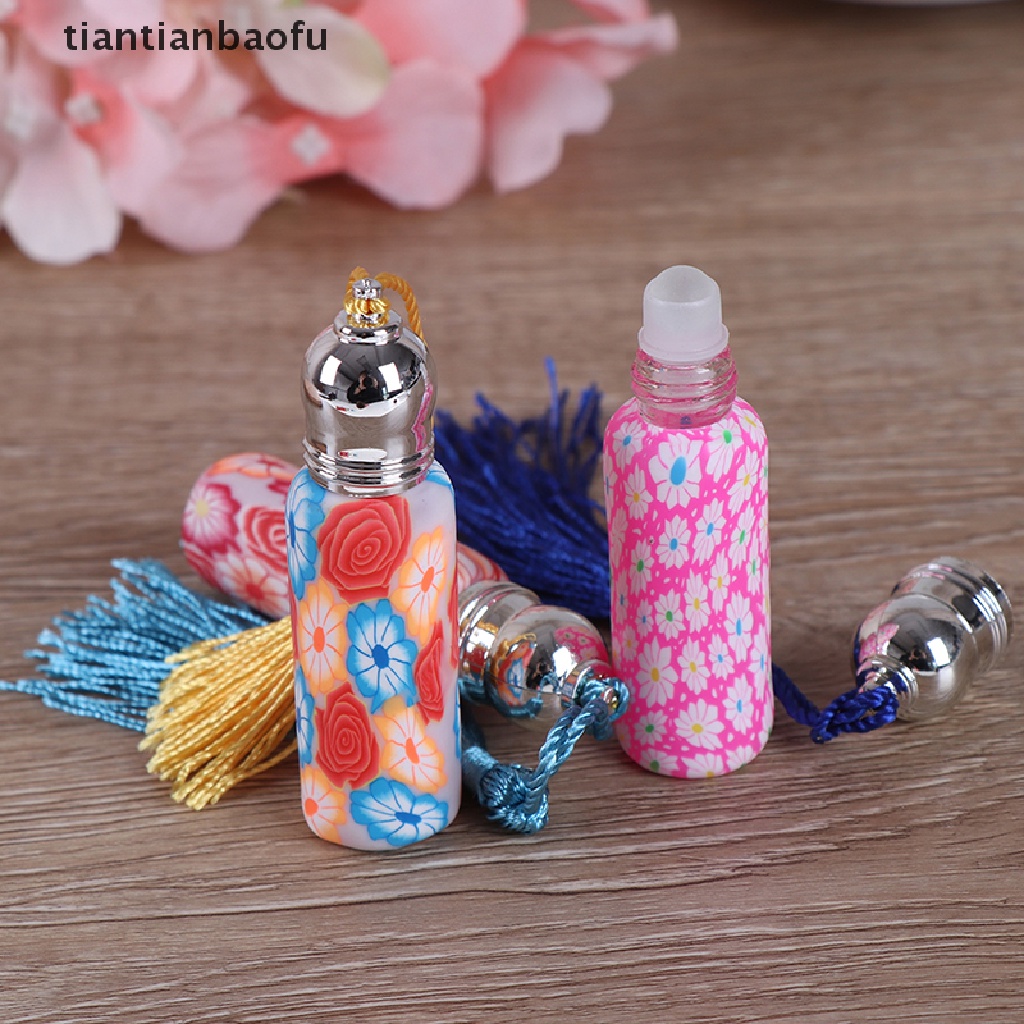 [tiantianbaofu] 1per4 * 6ml Botol Kaca Kosong Roll On Roller Tanah Liat Lembut Butik Acak