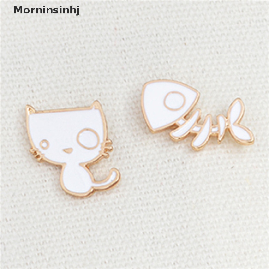 Mornin 2 Pcs/Set Lucu Kucing Tulang Ikan Bros Pin DIY Denim Jaket Pin Lencana Perhiasan Hadiah id