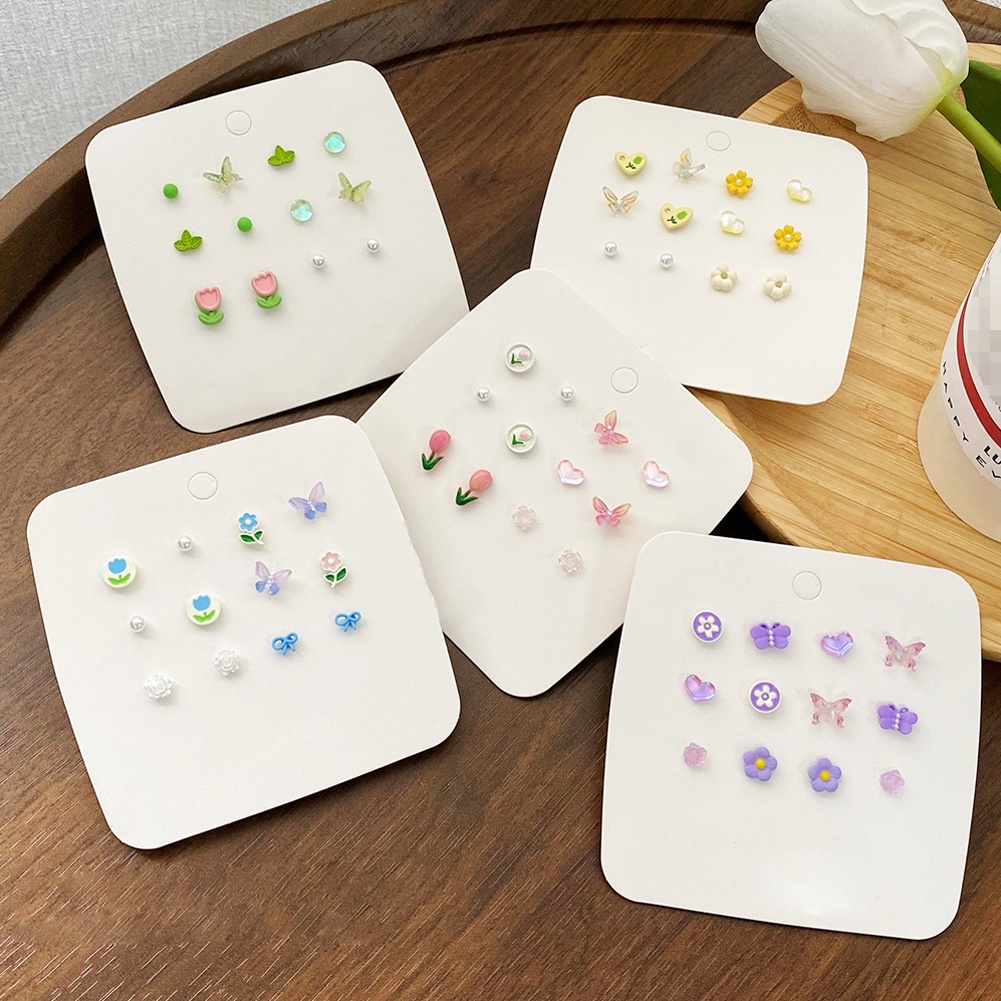 6pasang Paduan Anting Tulip Hati Kupu-Kupu Bunga Stud Earrings Set Untuk Wanita Perempuan Chic Perhiasan Telinga