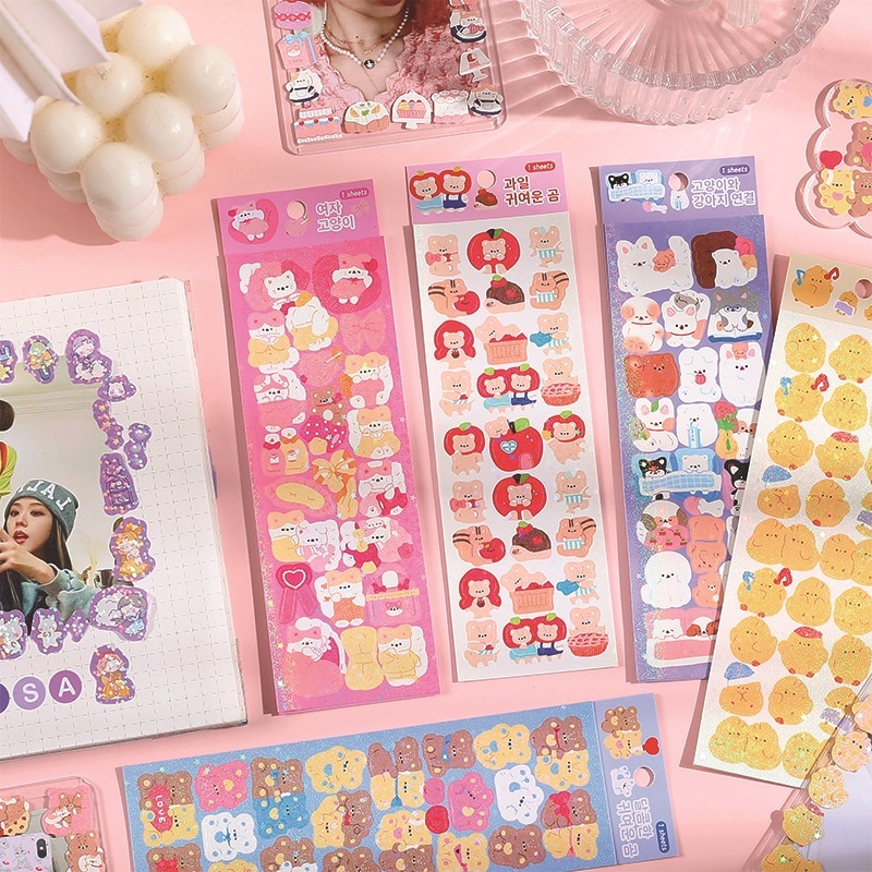 Kartun PVC Kelinci Kucing Beruang Anjing Stiker/DIY Tahan Air Scrapbooking Label Dekorasi Decals/Self-adhesive Diary Stationery Sticker