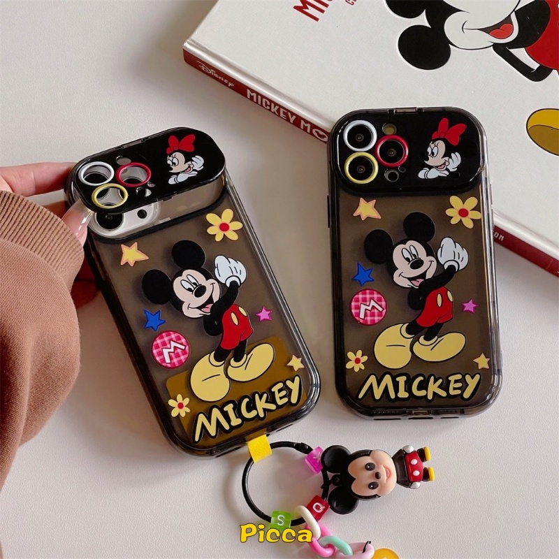 IPHONE Casing Cermin Make Up Flip Kreatif Kompatibel Untuk Iphone7 8 14 Plus 11 14 13 12 Pro MAX X XR XS MAX SE 2020 Kartun Disney Mickey Bunga Shockproof Lembut TPU Phone Cover