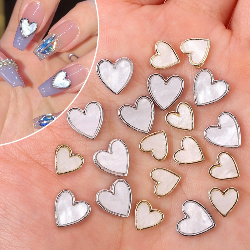 10 Pcs DIY 3D Shell Jantung Nail Art Berlian Imitasi Emas/Perak Perhiasan Datar Korea Jantung Bling Berlian Imitasi Batu Manicure Dekorasi