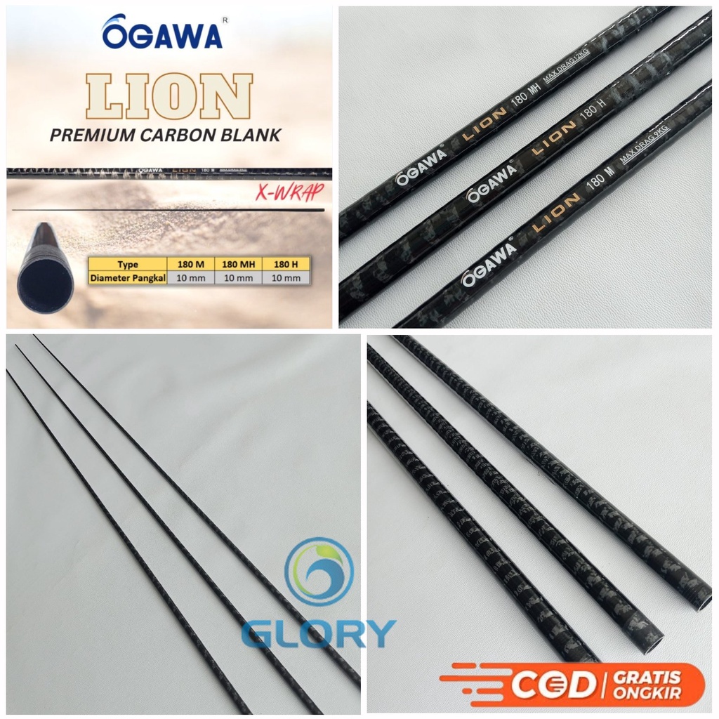 Ujung Blank / Blang Custom Joran Holow Carbon Hollow Ogawa Lion 180 Cm Action M ( Mediun ) Mh ( Medi