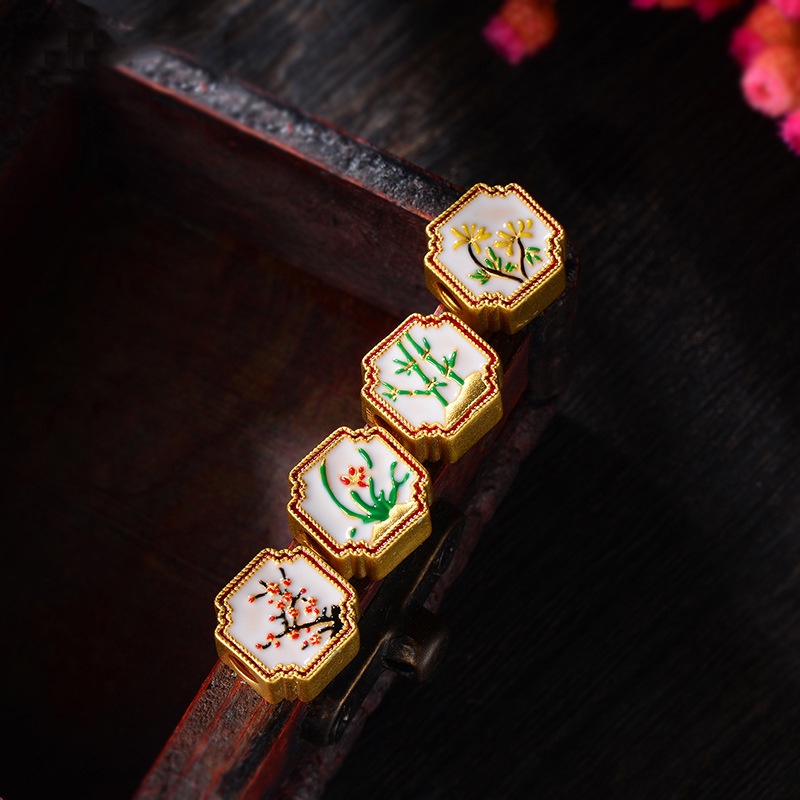 Goldkingdom Fashion Perhiasan Aksesoris Ready Stock Diy Tangan String Membakar Proses Biru Empat Gentleman Mei LAN Bambu Krisan Transfer Manik Gelang Perempuan