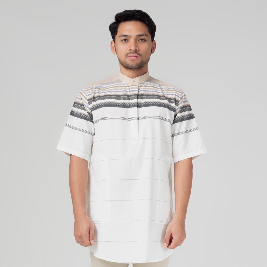 Kemeja pria / Benhill Baju Taqwa Koko Pria Qurta Kurta Salur Pendek Putih 29298-3110H