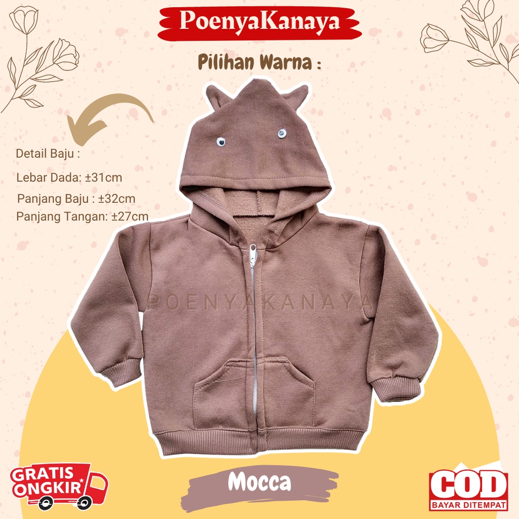 Jaket Bayi Anak fleece Resleting Kupluk Kepala POLOS HBc Size 6-18 Bulan JK08