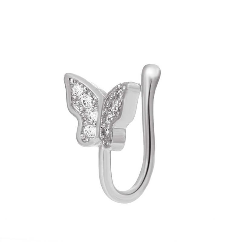 [AYBX] Wanita Fashion Non-Perforated U-Shaped Nose Clip Tindik Hidung Palsu Butterfly Rings Perhiasan SE