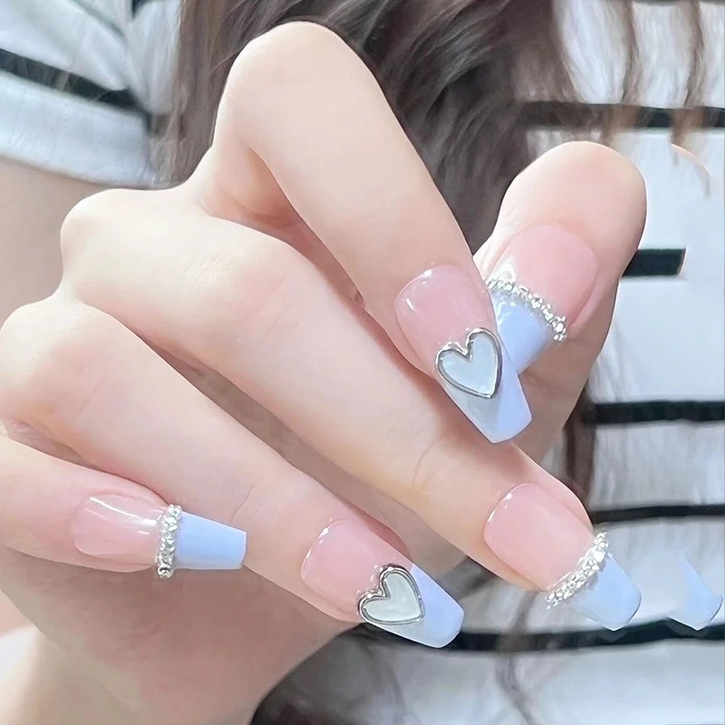 10pcs/set Shiny Love Heart Nail Charm/DIY Transparan Berlian Logam Tepi Shell Nail Decor/Retro Sederhana Manicure Aksesoris