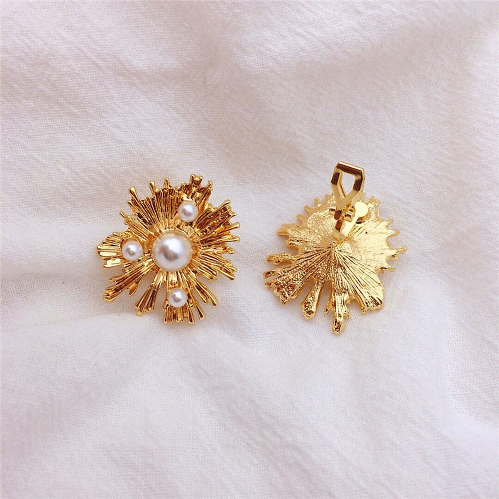 Berlebihan Anting Klip Mutiara Simulasi Besar Tanpa Tindik Warna Emas Perhiasan Wanita Manset Telinga