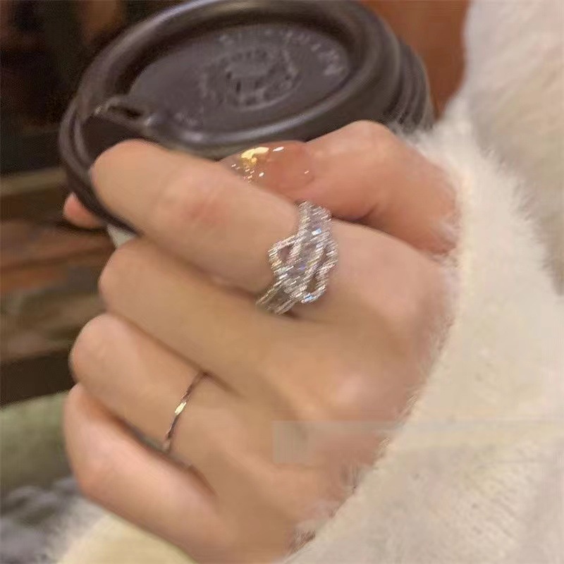 Korean Zircon Alloy Heart Geometric Ring for Girl