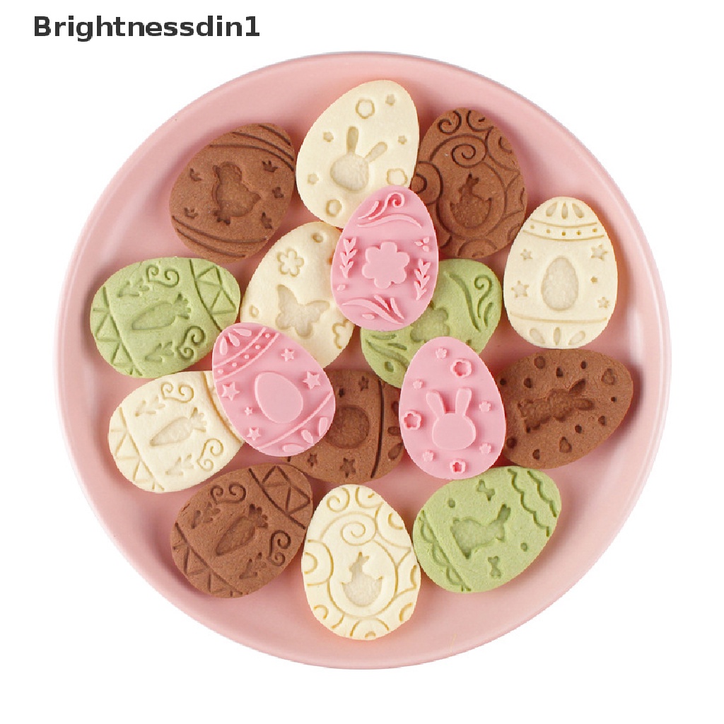 [Brightnessdin1] 9 Pcs Easter Rabbit Biscuit Mold Plastik Bunny Egg Cookie Cutter Stamp Embosser Paskah Pesta Fondant Kue Baking Dekorasi Alat Butik