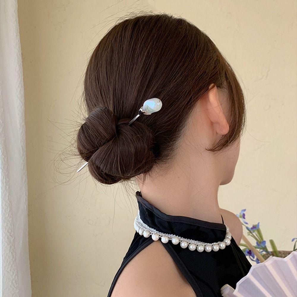 Needway Hanfu Rambut Stik Gadis Aksesoris Rambut Retro Mutiara Cheongsam Kerang Manik Baroque Gaya Cina Hiasan Kepala