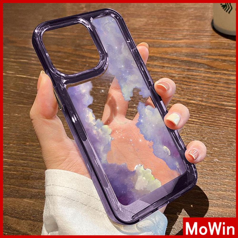 For iPhone 14 Pro Max iPhone Case Acrylic Hard Case HD Clear Case Plating Button Shockproof Purple Moon Clouds Black Compatible For iPhone 13 Pro max 12 Pro Max 11 xr 7plus 6splus