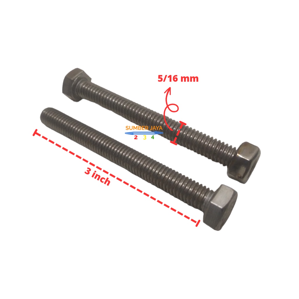 MUR BAUT 5/16 x 3 STAINLESS BMP 5/16 x 3 MM PUTIH BMP TERMURAH