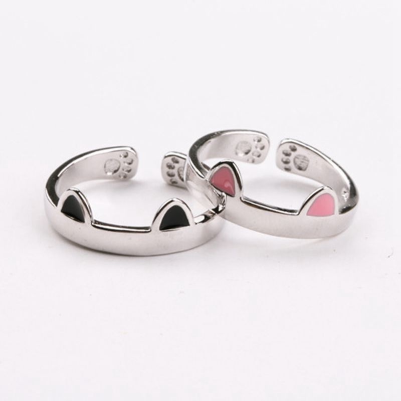 Minimalis Lucu Kitty Telinga Kucing Cakar Cincin Pesta Ulang Tahun Festival Hadiah Kreatif Mode Cat Paw Adjustable Open Finger Ring Cincin Pasangan Pernikahan Sederhana Pria Wanita