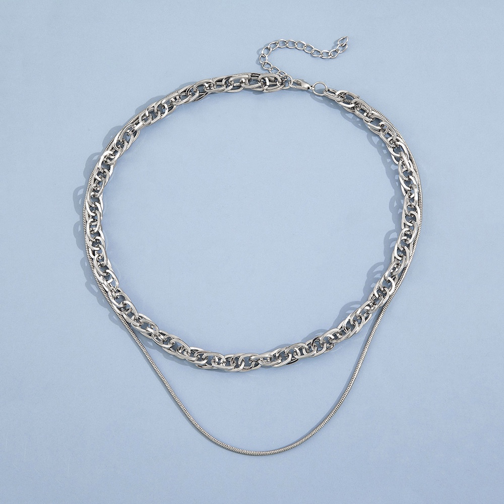 Hip-hop Manis Keren Perak Double-layer Tulang Selangka Hip-hop Gadis Panas Kalung Wanita High-end Kuba Aksesoris Fashion Merek INS Gaya Kalung2