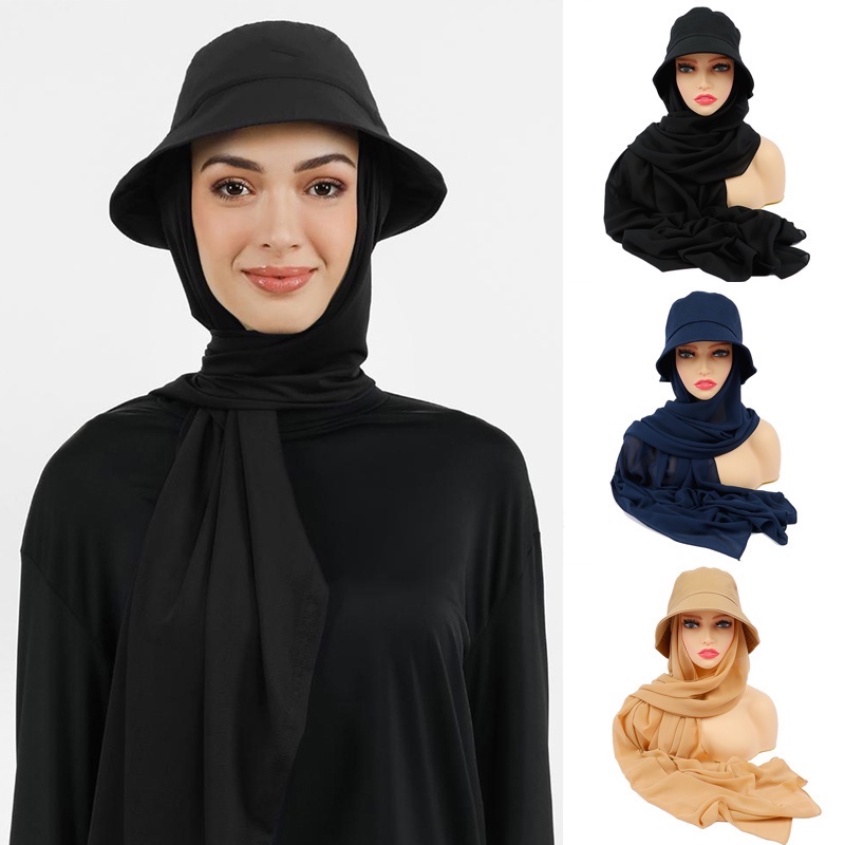 【COD】Impor Terbaru Mode Topi Hijab Bucket Hat Include Kerudung perlindungan UV/perlindungan matahari untuk wanita hamil