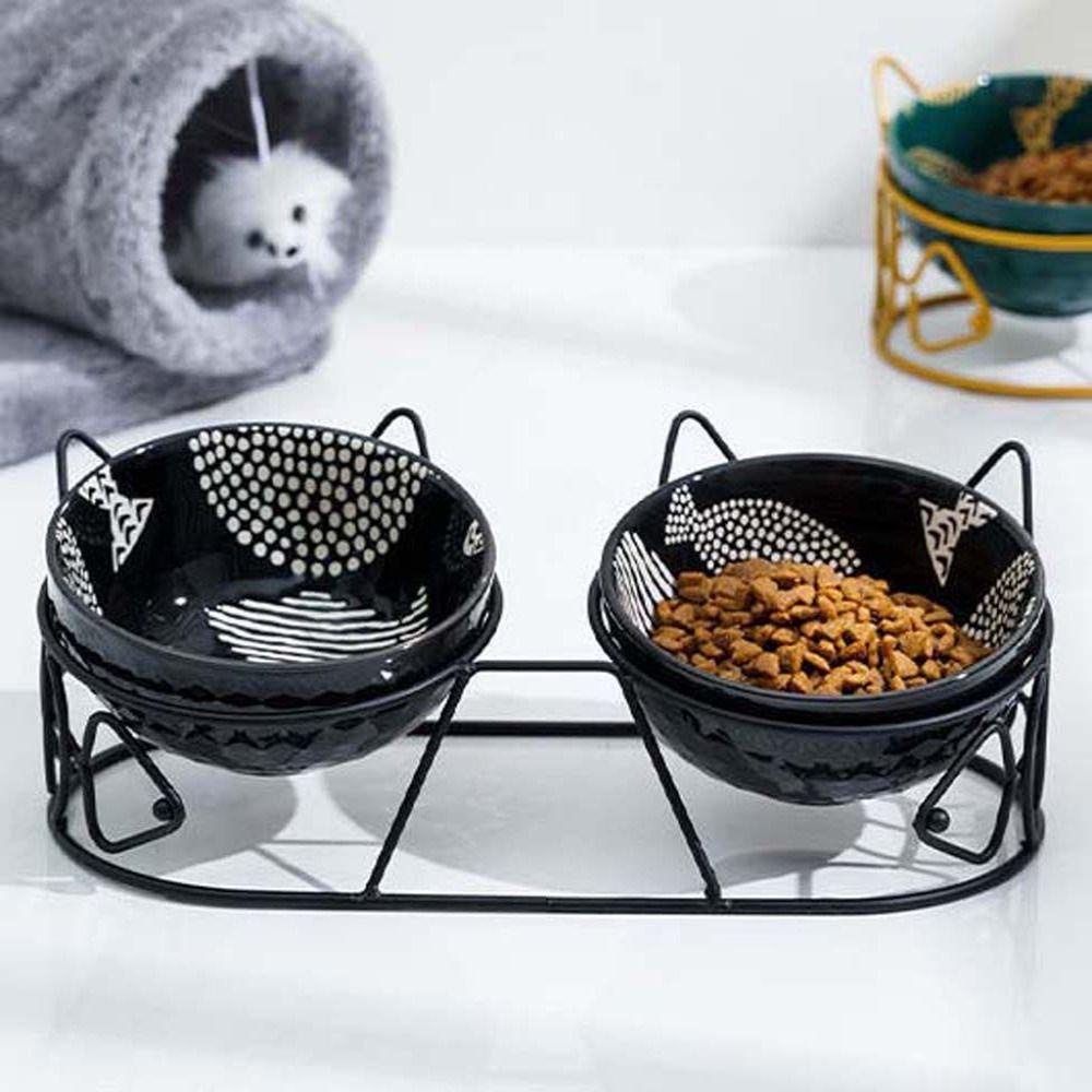 [Elegan] Mangkuk Ganda Kucing Melindungi Tulang Belakang Serviks Tahan Lama Pengumpan Kucing Peminum Mulut Miring Penyimpanan Makanan Untuk Piring Anjing Kucing Pet Feeder Bowl