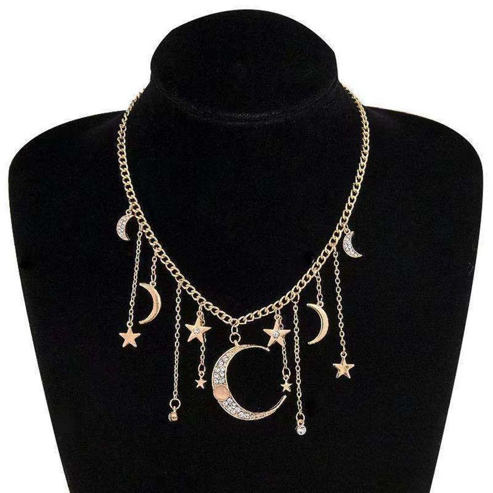 Mxbeauty Wanita Kalung Trendi Pesona Manis Klavikula Rantai Gadis Hadiah Bulan Liontin Choker Bintang Rumbai Sweater Chain