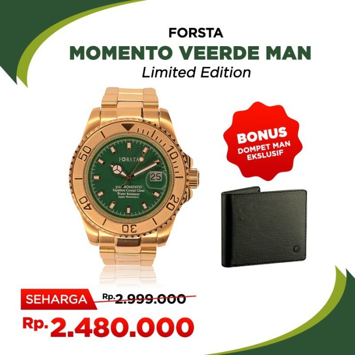 FORSTA JAM TANGAN PRIA MEWAH FORSTA MOMENTO 512 VEERDE GREEN SAPHIERE - satuan Man