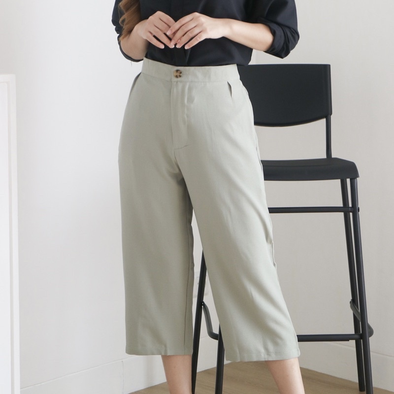 Milen Midi Culotte Pants Bahan Crinkle - Celana Kulot Wanita - Celana Highwaist