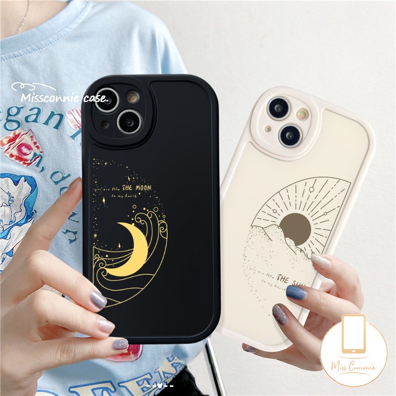 Simple The Sun Moon Case Realme C25Y C30 C17 C55 C53 10 10Pro C35 C21 C21Y C20 C31 C20A C12 C25s Realme 8i 5 9i 6 8Pro 6s 5 6i 85i 7i C15 C1 GT C17 C2 C3 Soft Sarung Couple Tpu