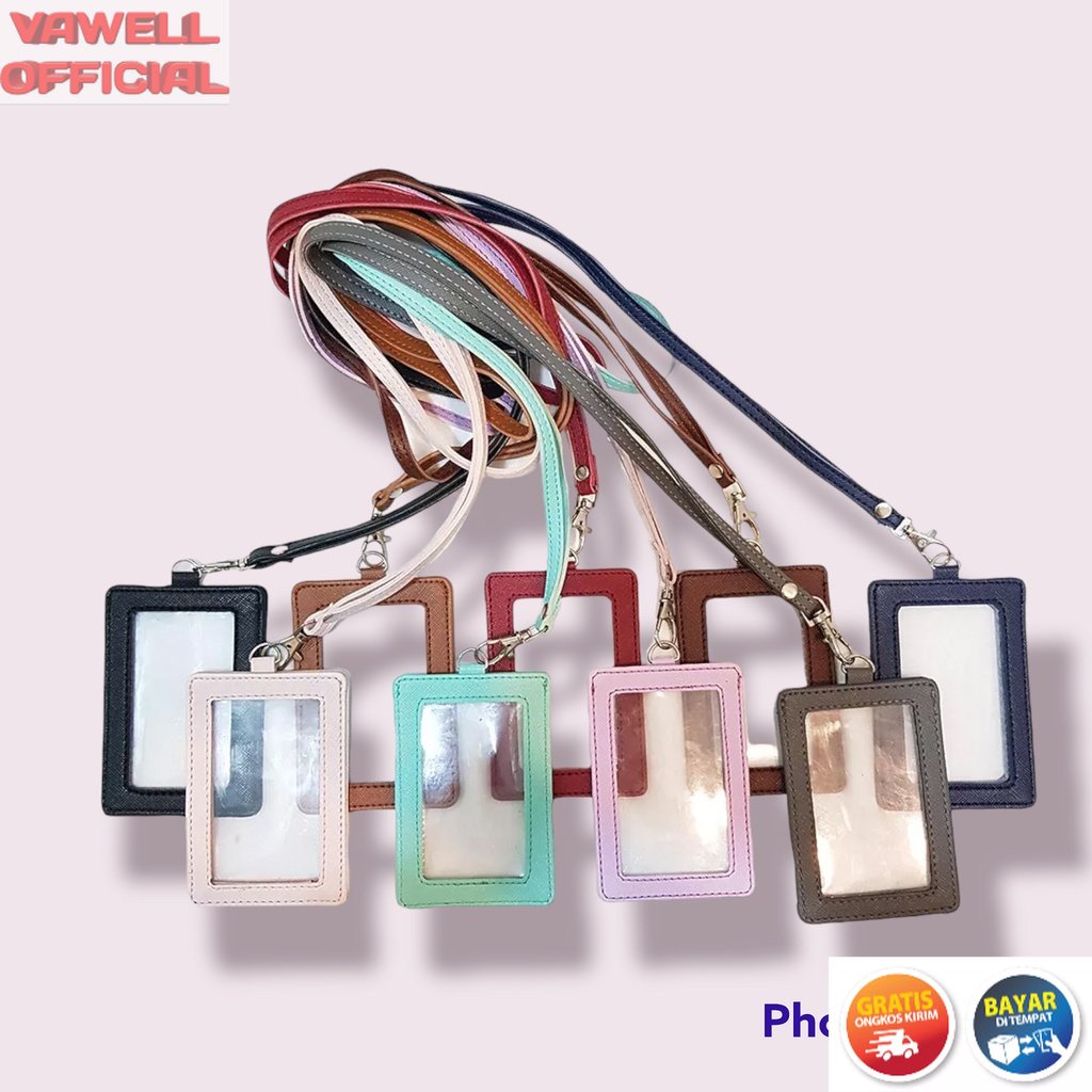 

SM_ ID Card Holder Plastik Name Tag Mika ID Card Lanyard Kulit Dua Sisi Transparan Termurah PU Leather