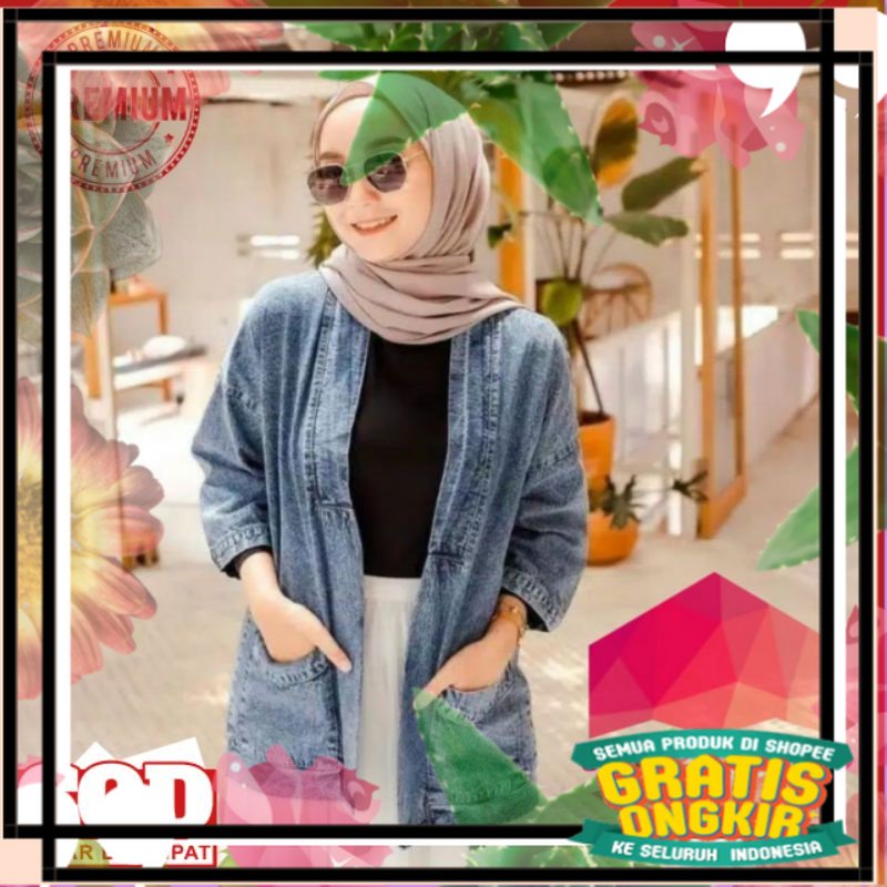 XXX Cardigan Wanita Murah Berkualitas Outer Jins Cewek Kasual Kekinian Outer Saku Jeans Wanita Cardi